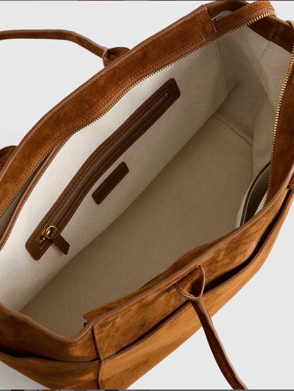 Quince Hudson Suede Tote Bag in Cognac Brown Brand New with Tag - Picture 3 of 7